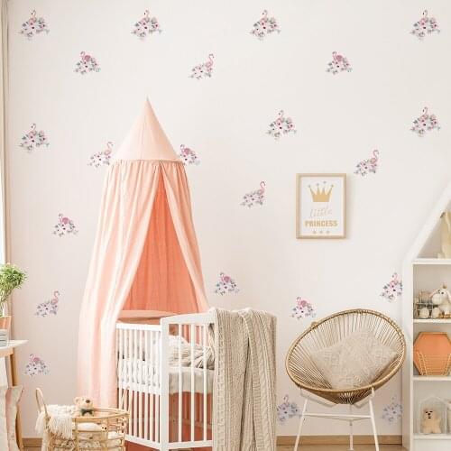 1 Flowers Flamingo Watercolor Wall Stickers Northern European Ins Fo'r Bedroom Room Childrens Room Kindergarten Wall Art Mural