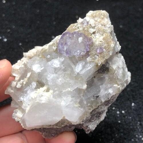 149gNatural purple fluorite and crystal wolframite brass mineral stone home decoration repair wheel pattern teaching collection