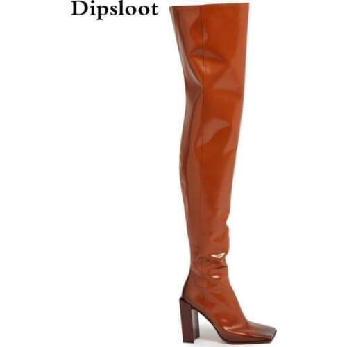 2017 Winter New Fashion Women Brown or White Color Square Toe Heels Over The Knee High Thigh Boots Martin Long Boots Big Size 42