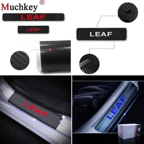 4pcs Carbon Fiber Vinyl Sticker Car Door Sill Scuff Plate Guard Car Stickers For Nissan Leaf Door Threshold Plate Car Styling