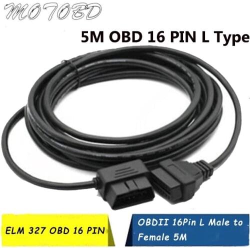 5M OBD 16Pin OBD2 OBDII 16 Pin Extension Cable L Type Male to Female Diagnostic Extender Connector Adaptor Car Scan Tool ELM327