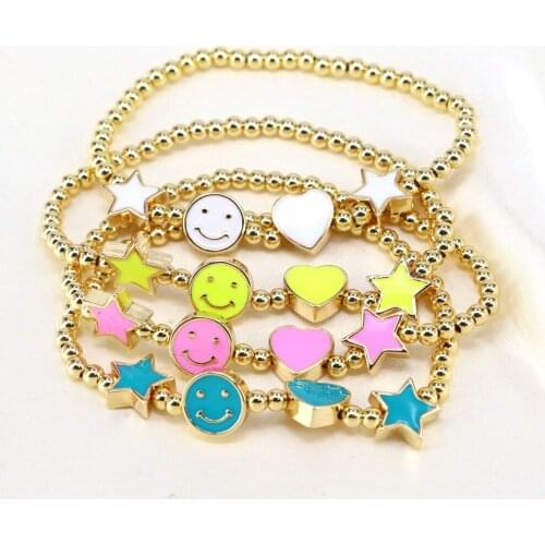 5PCS, Simple Cute Smiley Face Heart Star Statement Bracelets for Women Chain Gold Bead Bangle Bracelets Jewelry 2021 pulsera