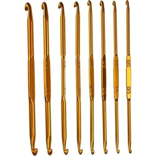 8 pcs Gold Aluminum Crochet Hooks Knitting Needles Craft Yarn 1-8mm