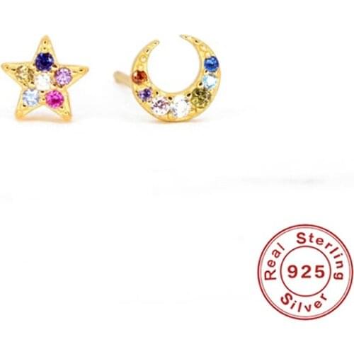BOAKO 925 Sterling Silver Stud Earrings For Women Small Star Moon Earrings Ear Piercing Pendientes Mom Gift 2021 Trend Joyero CZ