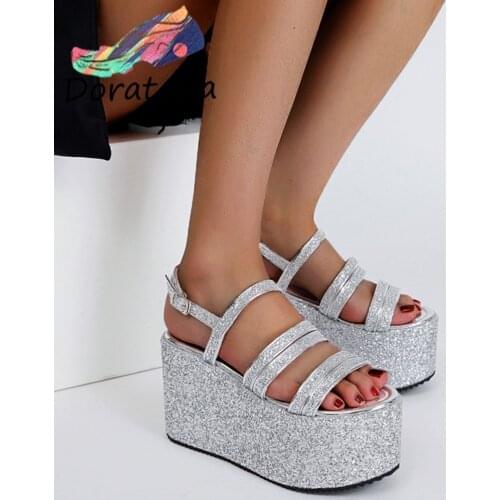 DORATASIA Luxury Trendy Women Sandals Bling Solid Buckle High Wedges Sandals For Women Quality Casual Rome Summer Shoes Woman