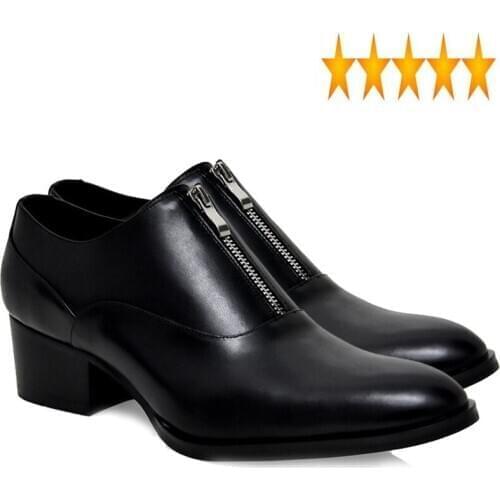 Business Casual Round Toe Black Genuine Leather Boots Men 2021 Designer Zipper High Heel Dress Fashion Spring Work Shoes