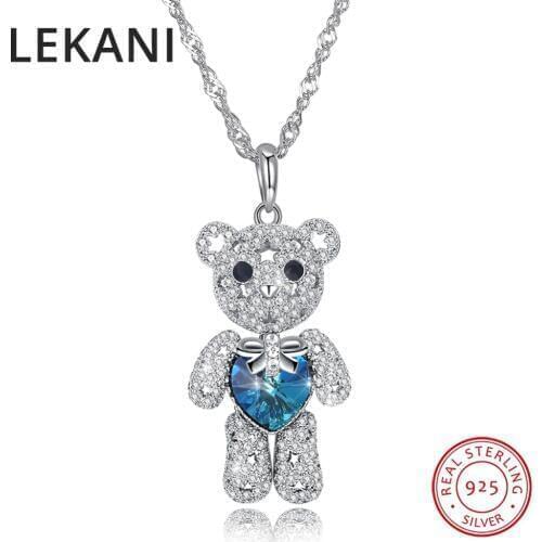 LEKANI Crystals From SWAROVSKI Animal Fine Jewelry Max Bear Pendant Necklaces For Women Girls Gifts Luxury Real 925 Silver 2018