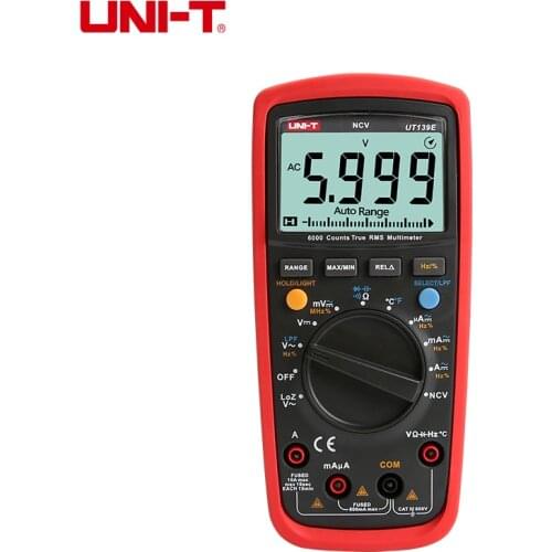 UNI T UT139E True RMS Digital Multimeter 6000 Analog NCV LCD Tester DMM AC DC LPF LoZ Frequency Temp capacitor Test Free bag