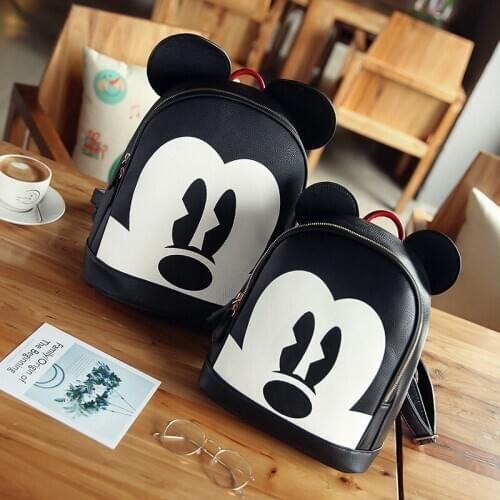 Disney men women Leisure pu bag shoulder Mickey mouse lady outdoor cartoon plush backpack travel handbag lovely gift bag diaper