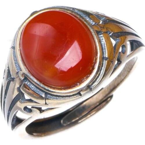 Natural Nanjiang Red Agate Opening Handmade 925 Sterling Silver Ring 8 D1113