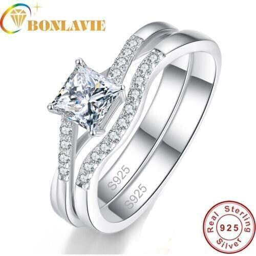 BONLAVIE Fine Jewelry Finger Rings 1 Pair Cut 5*5mm Square Gemstone Twisted wedding Ring Womens Girls' Crystal