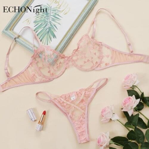 Echonight Underwear Set Woman 2 Pieces Lace Lingerie Set Transparent Bras Underwire Erotic Lingerie Woman Sexy Brief Sets