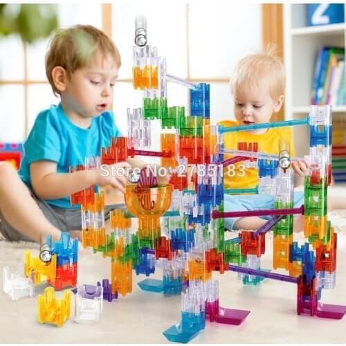 Maze Balls DIY Construction Marble Run Cubes Building Blocks Assemble Slide Blocks Track Hand-eye coordination Educational toys