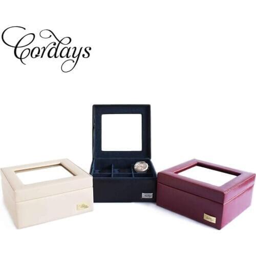 CORDAYS - Handcrafted 6 Grid Watch Box -Premium Quality- with Glass Lid