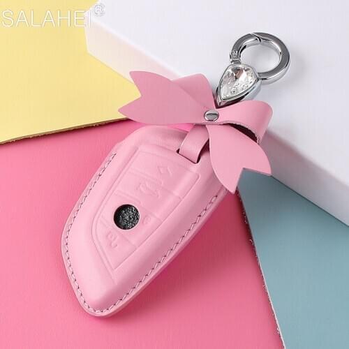Leather Car Key Case For BMW X1 X3 X5 X6 Series 1 2 5 7 F15 F16 E53 E70 E39 F10 F30 F48 F39 G30 Keychain Bag Remote Fob Cover
