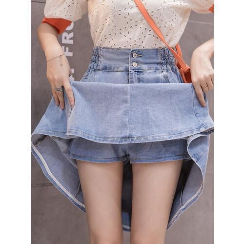 Hot Promotional New Denim Skirt Womens Culottes 2021 Spring Summer Mid-length Culottes High Waist Pleated Skirt Women Skirts