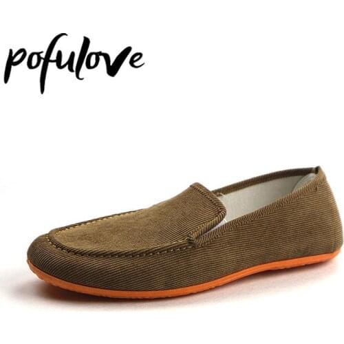 Pofulove Loafers Mens Canvas Shoes Red Bottom Shoes Summer Flats Slip on Male Moccasins Large Size 45 Spring Walking Sneakers