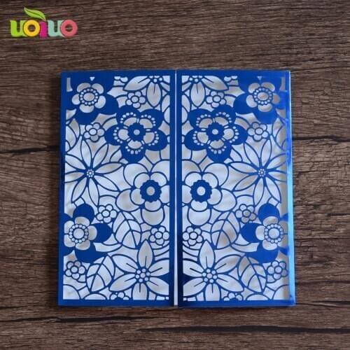 Metallic blue Classic Style Wedding Invitations Cards Custom Laser Cut Flower Printable Customizable baby girl birthday