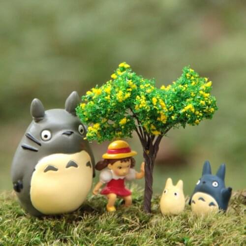 Cartoon DIY Resin Totoros Mei Mini Figure Dolls Tree Landscape Miniature Figurines Home Garden Decoration Toys for Kids Gifts