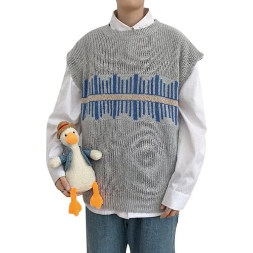 Mens O-neck Sweater Vest Sleeveless Print Spacious Soft High Quality No Yq Clothing Knitted Casual Male Sweater Drop Shipping