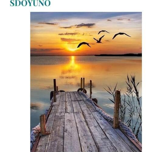 SDOYUNO Abstract Paint By Numbers Kits On Canvas Seascape DIY Frame 60x75cm Oil Painting By Numbers Scenery Hand Painting Decor