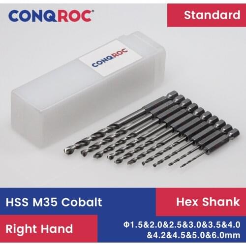 10 Pieces HSS M35 Cobalt Twist Drill Bits Set 1.5~6mm Hex Shank High Quality Drill Bits Kit with Case