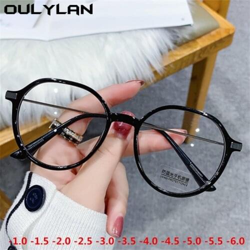 Oulylan Round Finished Myopia Glasses Frame Women Men Computer Eyeglasses Nearsighted Glasses Diopters Minus -1.0 1.5 2.5 3.0 5