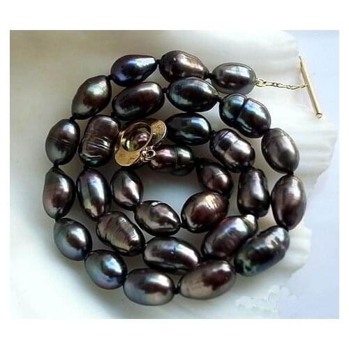 New Classic Real Pearl Necklace 17'' Black Baroque Freshwater Cultured Pearl Single Choker Necklace Heart Clasp Women Jewelry