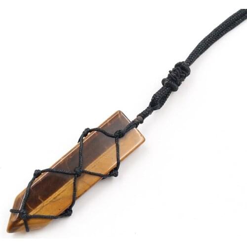 Handmade Weave Rope Chain Tiger Eye Stone Sword Shape Pendant Lapis Lazuli Necklace Fashion Jewelry