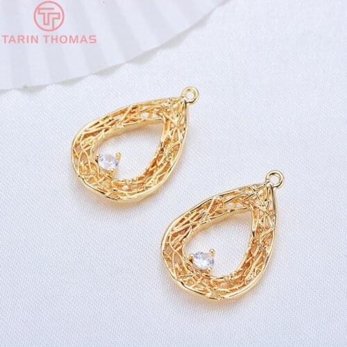 6Pcs 22 *14 Mm 24K Gold Color Brass With Zircon Oval Vine Drop Charms Pendant High Quality Diy Jewelry Accessories