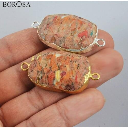 Natural Coral Stone Pendant for Necklace Gold Silver Plated Gems Stones Connector diy for Bracelets Jewelry Accessories G1998
