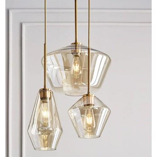 Nordic all copper glass chandelier restaurant three combo pendant lamp foyer dining room coffee shop E14 LED lighting fixture