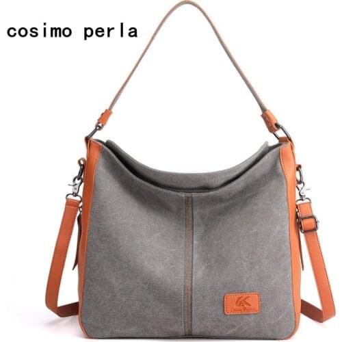 Casual Simple Women Canvas Handbags Large Capacity PU Patchwork Crossbody Bags Solid Color Ladies Fashion Shoulder Bag 2021
