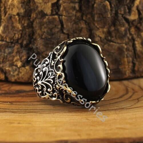 925 Sterling Silver Ring for Men Black Onyx Stone Aqeq Zircon Jewelry fashion vintage Gift Made in Turkey