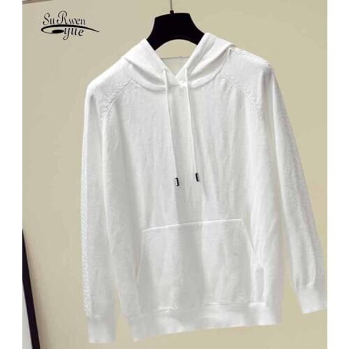 Plus Size Solid Pocket Tops Hooded Knitted Hoodies Women Autumn Winter Loose Pullover Sweatshirts Hat Bottoming Shirt 11795