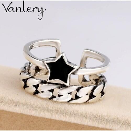 Luxury Brand Black Star Rings For Women Wedding Statement Jewelry Valentines Gifts Lover Finger Ring