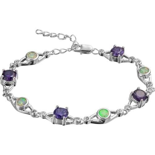 SHUNXUNZE charm Christmas Wedding bracelets for women gifts Purple Cubic Zirconia and White blue opal Rhodium Plated R4048 R4049