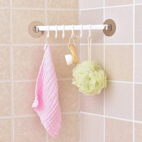 Self Adhesive 6 Hooks Bathroom Wall Towel Holder Hanging Nail-free Rack Strong Paste Hooks Key Hooks Kitchen Storage Rack