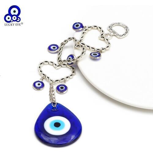 Lucky Eye Glass Evil Eye Keychain Heart Blue Wall Hanging Car Bag Keychain Handmade Jewelry Diy EY6525