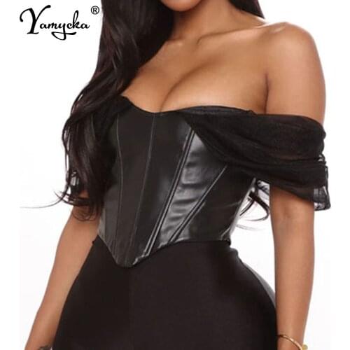 Sexy Black PU leather crop top women summer Off Shoulder tops vintage tank top t shirt halter club party y2k top woman topy 2021