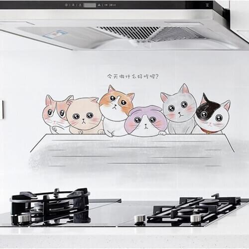 Anti-oil Heat Resistant Cute Cat Pattern Cleaning Protect Wall Tile Sticker Kitchen Bathroom Decal Decoration