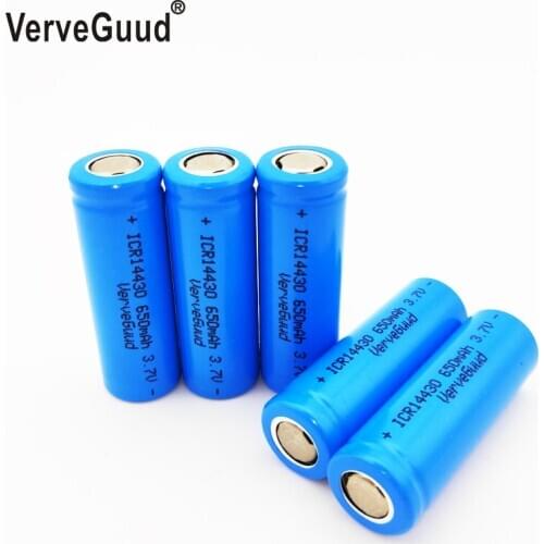 VerveGuud 14430 650mAh ICR14430 Li-Ion Rechargeable 3.7v Liion Lithium Batteria Low Self Discharge Batteries