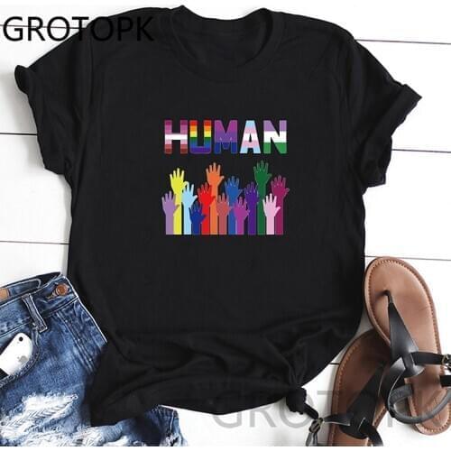 Rainbow Lgbt Human Hands Graphic Funny T Shirt Women Harajuku 90S T-Shirt Aesthetic Fashion Tshirt Top Tees