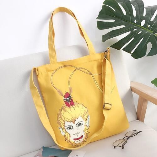 PURFAY Women Big Capacity Canvas Shoulder Bags Tote Package Crossbody Bags Casual Handbag For Girl Bolsos Printing The Monkey