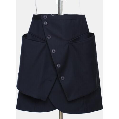 Women Fake Two Piece Skirt Asymmetrical Big Pocket Multi Layered Short Wrap Skirts Slit Modern Outfits Elegant Plus Size Black