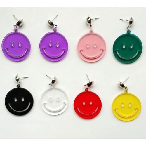 2019 New Arrival Round Acrylic Women Trendy Earrings Korean lucky Smile Face Sweet Creative Acrylic Earrings Female Jewelry
