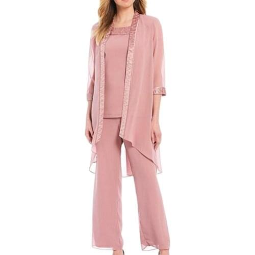 Women Pant Sets Suits Mid Rise Straight-leg Women Lace Trim Chiffon Top Pants for Wedding Streetwear Plus Size robe femme 2021