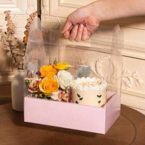 1 set Net red creative gift box protable transparent window cake dessert box wedding birthday party favors DIY aceesories box