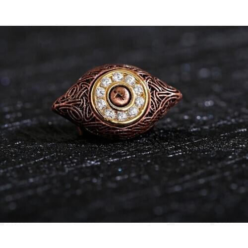 1 Piece Vintage Luxury Rose Gold Color Demon Eye Bead Pendant With White Zircon Inlaid For Handmade Beaded Bracelet