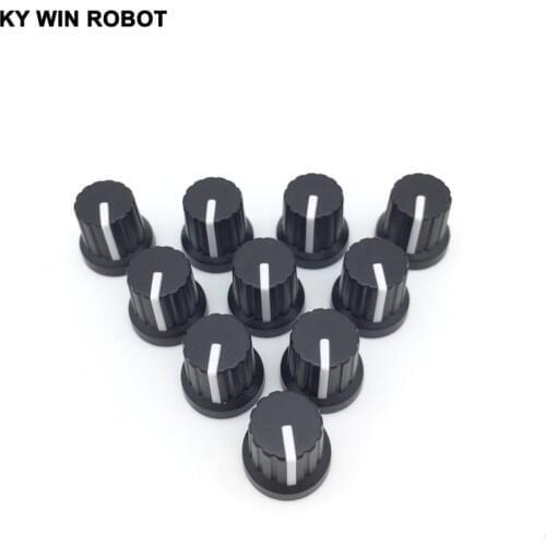 New 10 Pcs 6mm Shaft Hole Dia Plastic Threaded Knurled Potentiometer Knobs Caps